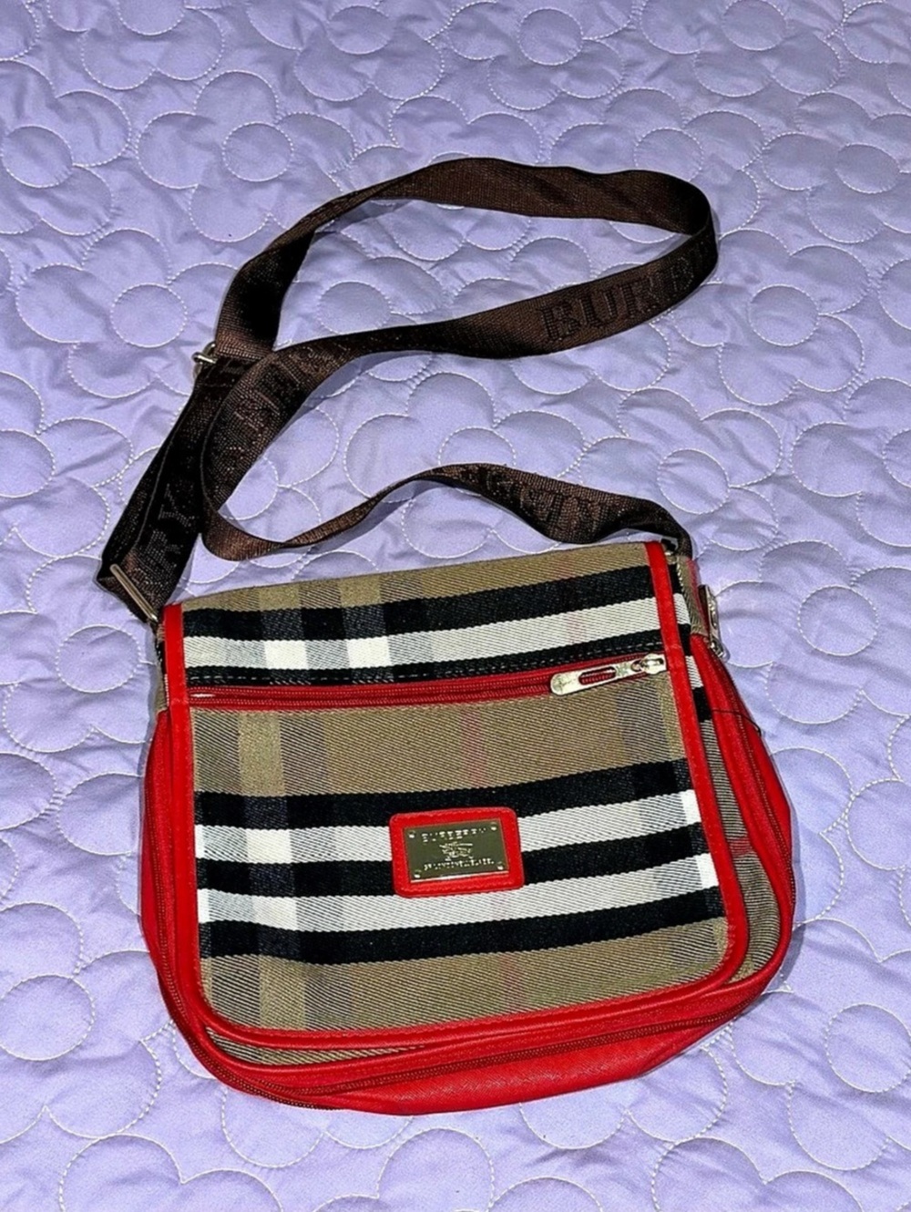 Burberry Plaid Crossbody Bag in Red & Brown